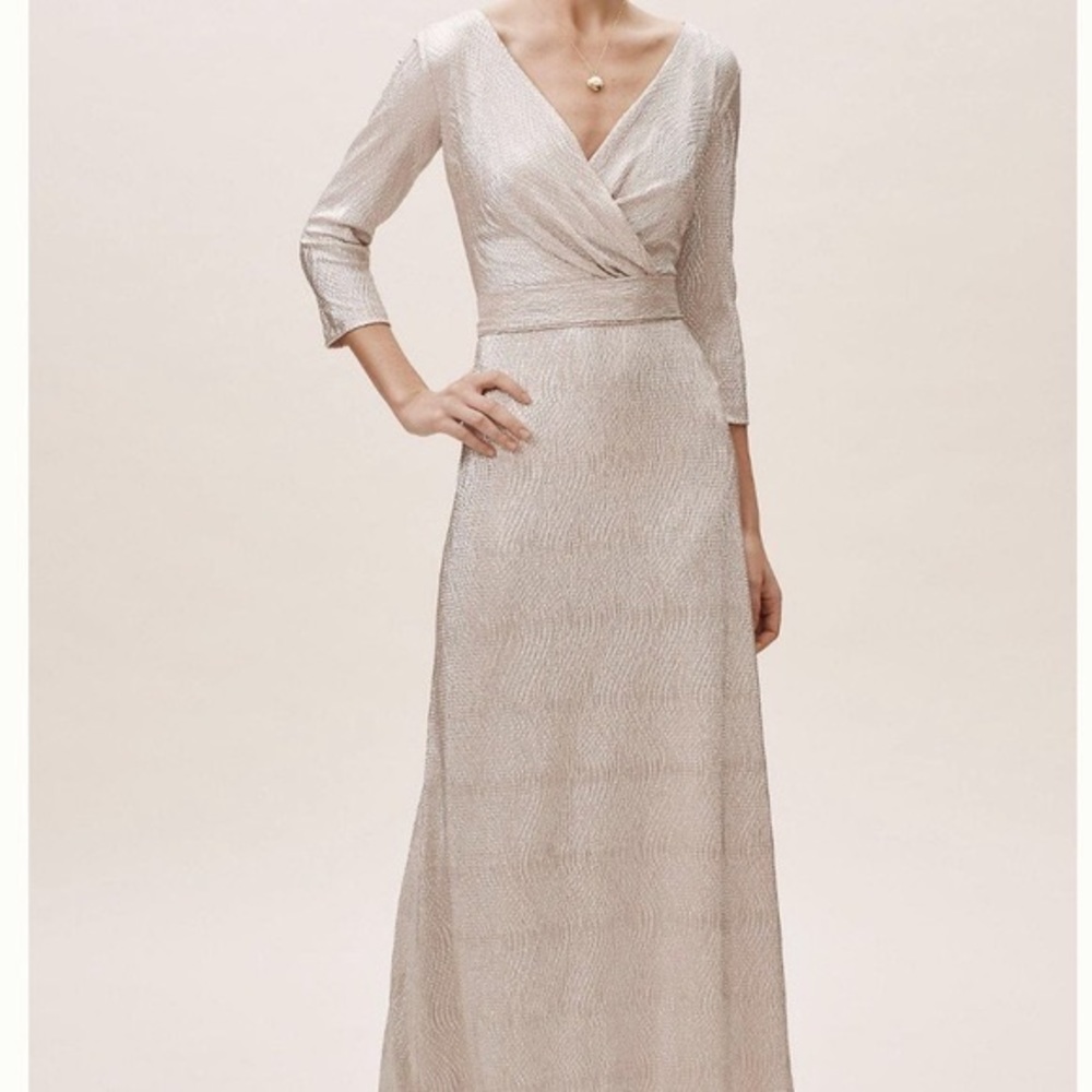 BHLDN Anthro Diedra Rose Gold Metallic Wrap Front Gown Floor Length Dress - Picture 16 of 16